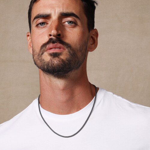 Men's Necklace Black Titanium Round Box Chain Necklace Etsy