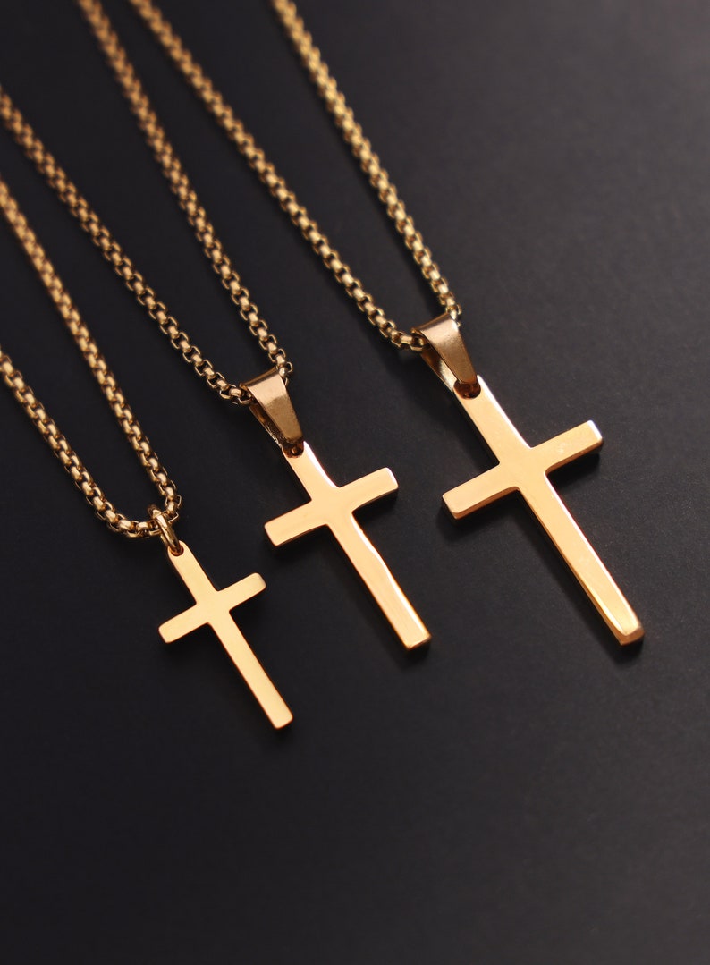 Men's Gold Cross Necklace Different Sizes available, pick from Small, Medium and Large Cross Pendants / Gold Cross for Men / Gift for men image 5