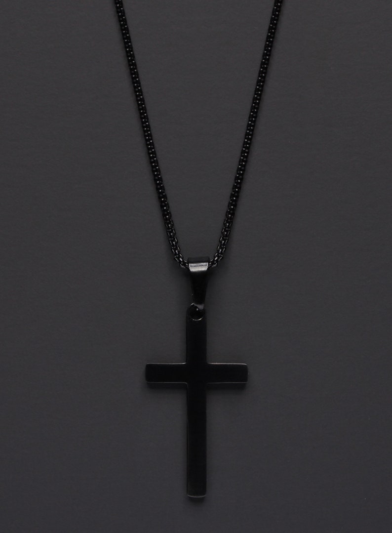 Black cross for men / Men's necklaces / Men's Jewelry / Black jewelry for men / Black cross pendant / Large black cross pendant necklace image 2