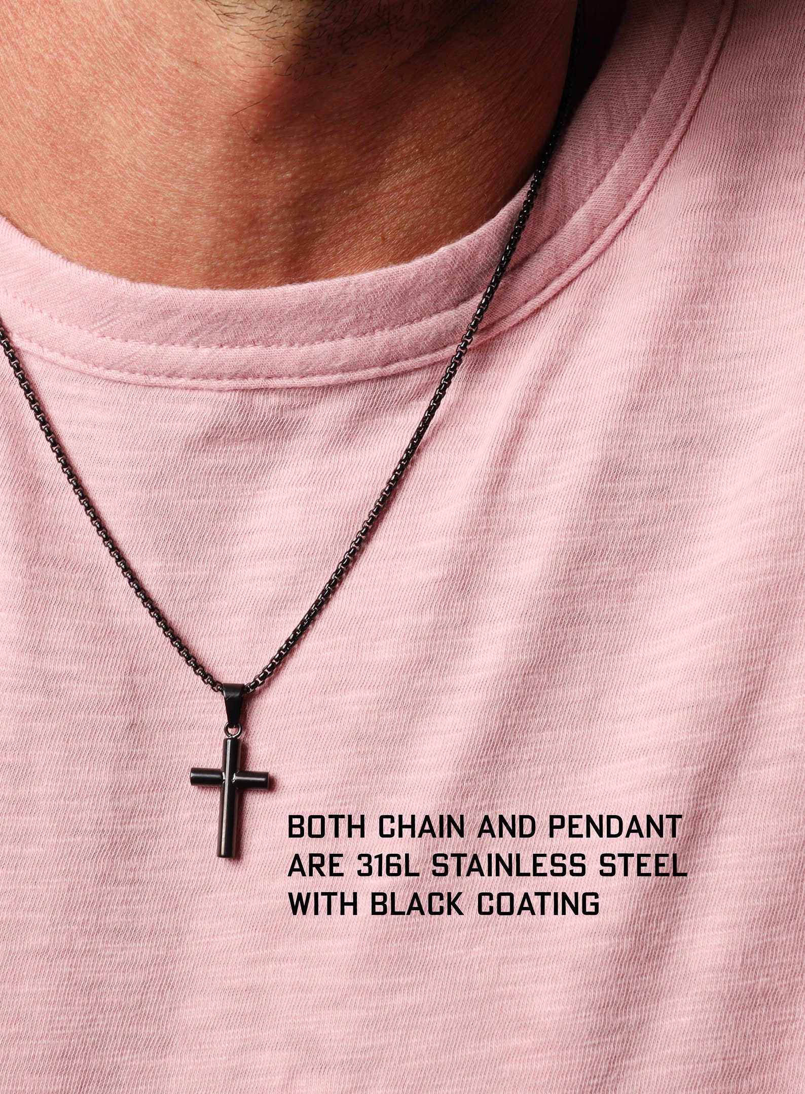 Men's Cross Necklace Back Stainless Steel Medium Cross Etsy