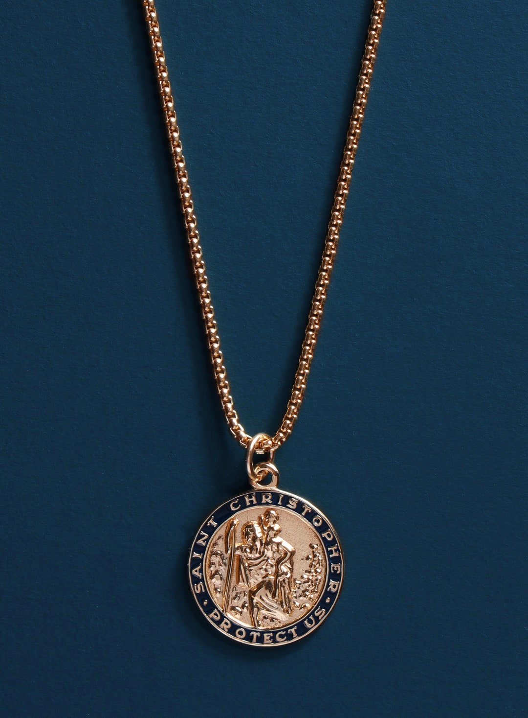 Men's Necklace Gold Saint Christopher Round Medal - 14k Gold Filled ...