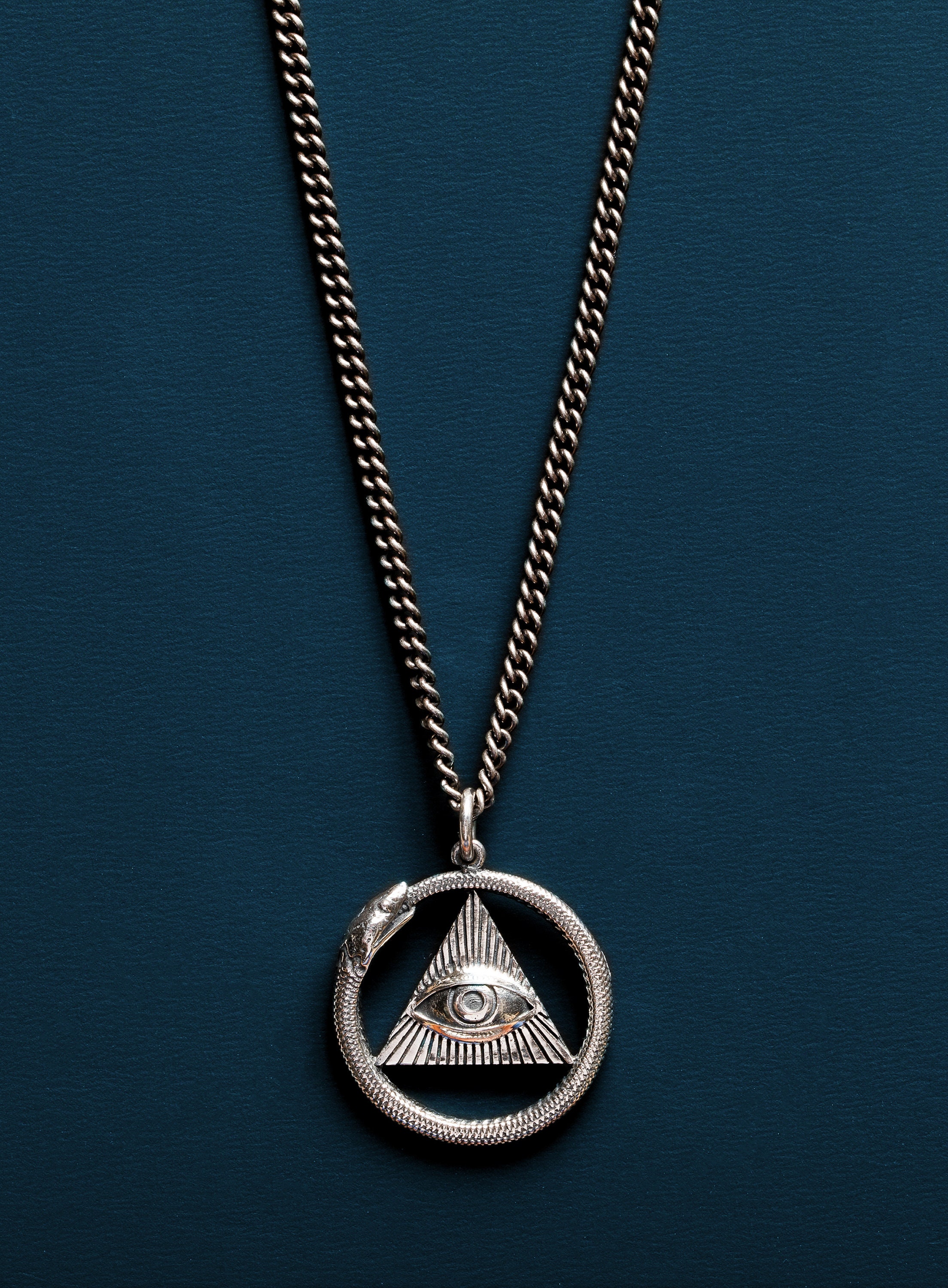 Men's Necklace - All Seeing Eye Pendant - Ouroboros Snake