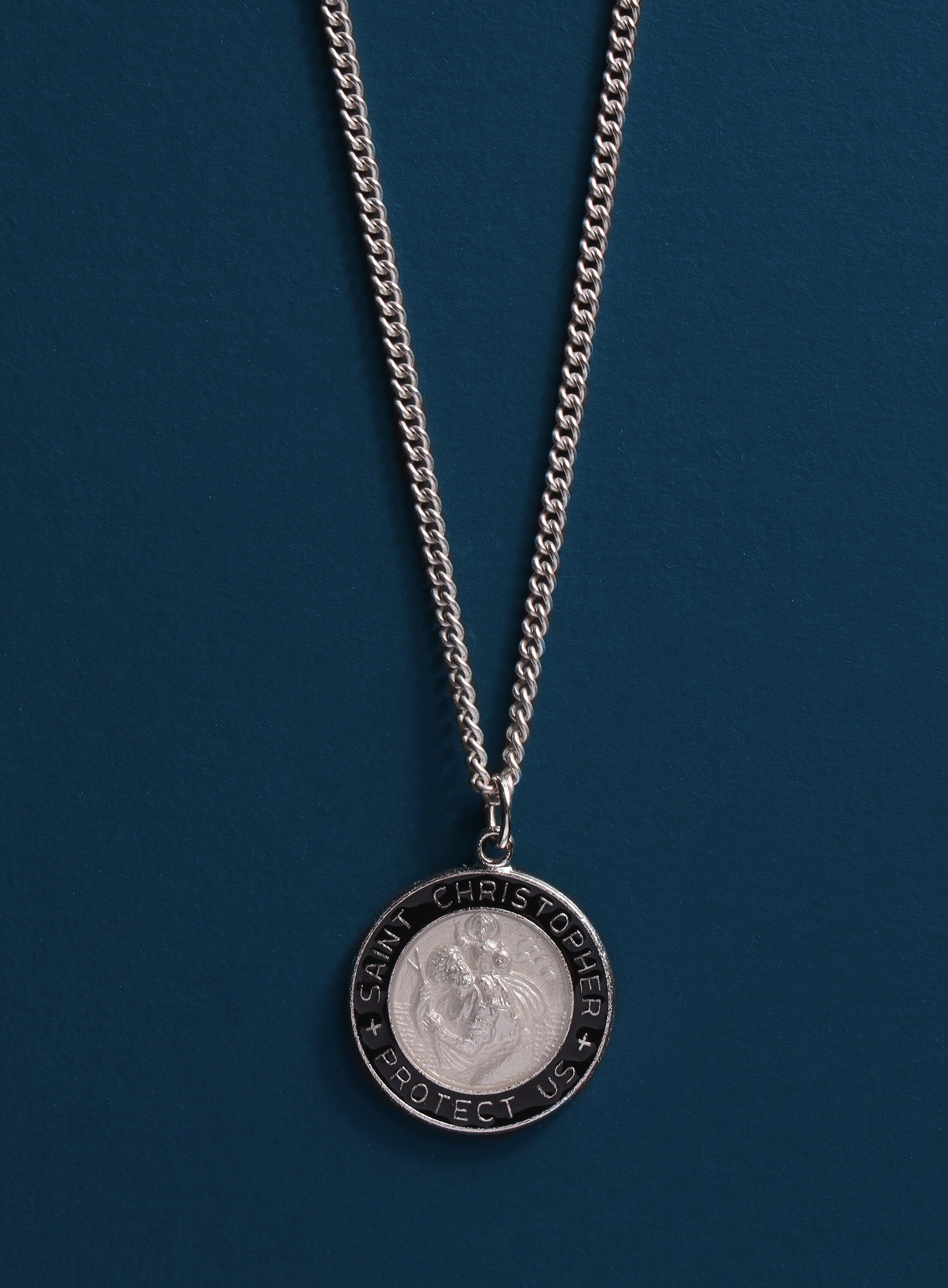 Saint Christopher Necklace Blue Enamel Etsy