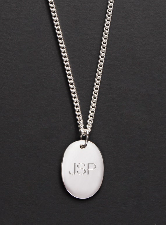 Oval pendant Sterling silver monogram necklace for men | Etsy