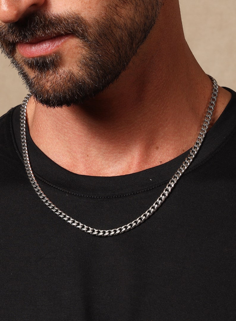 Waterproof Cuban Chain / 5mm 316L Stainless Steel Bevel Cuban Thick Man Chain / Men's Silver Chains / Christmas gifts for Men / for him image 5