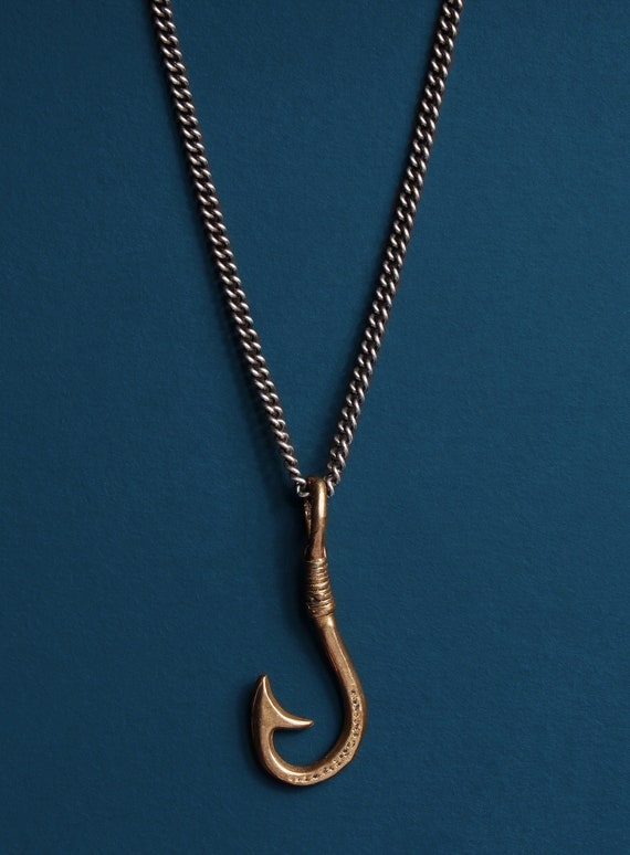 Men Fish Hook Pendant Necklace 316L Stainless Steel – Aurora Tears