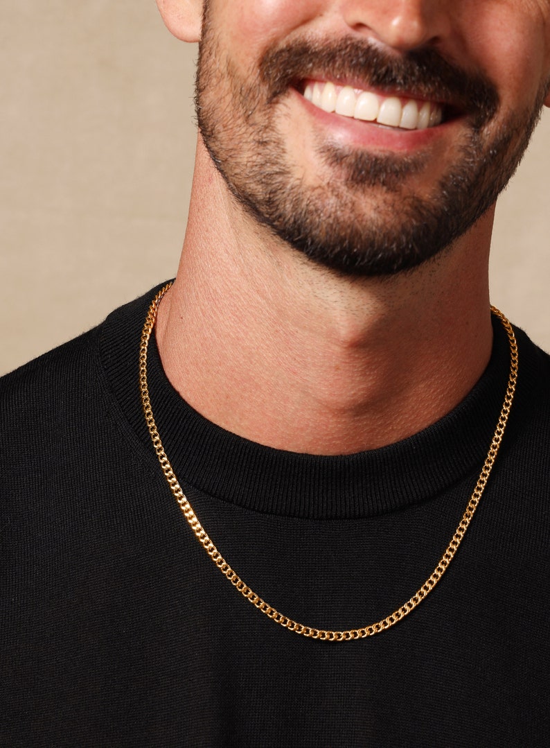 Men's Chain Necklace / Cuban Chain / 4mm 316L Gold Plated Stainless Steel / Men's Gold Chains / Jewelry gift for brother, boyfriend, friend image 9