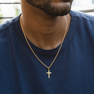 Men's Gold Cross Necklace - 14k Gold Filled rope Chain - Gifts for Men - Engagement, confirmation, for fiance, Men's Jewelry Gold Necklace