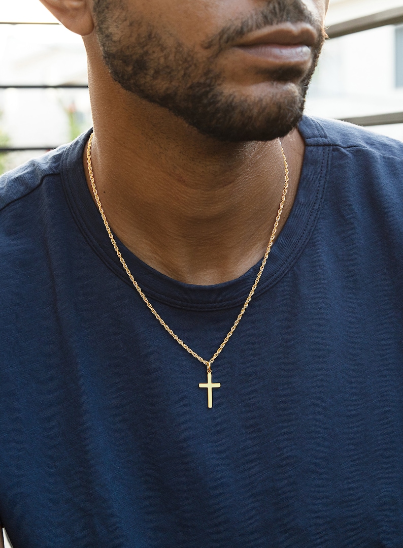 Men's Gold Cross Necklace 14k Gold Filled Rope Chain Etsy