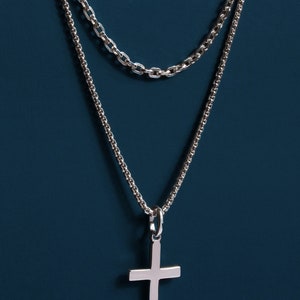 Men's Necklace Set Sterling Silver Cross Pendant on - Etsy