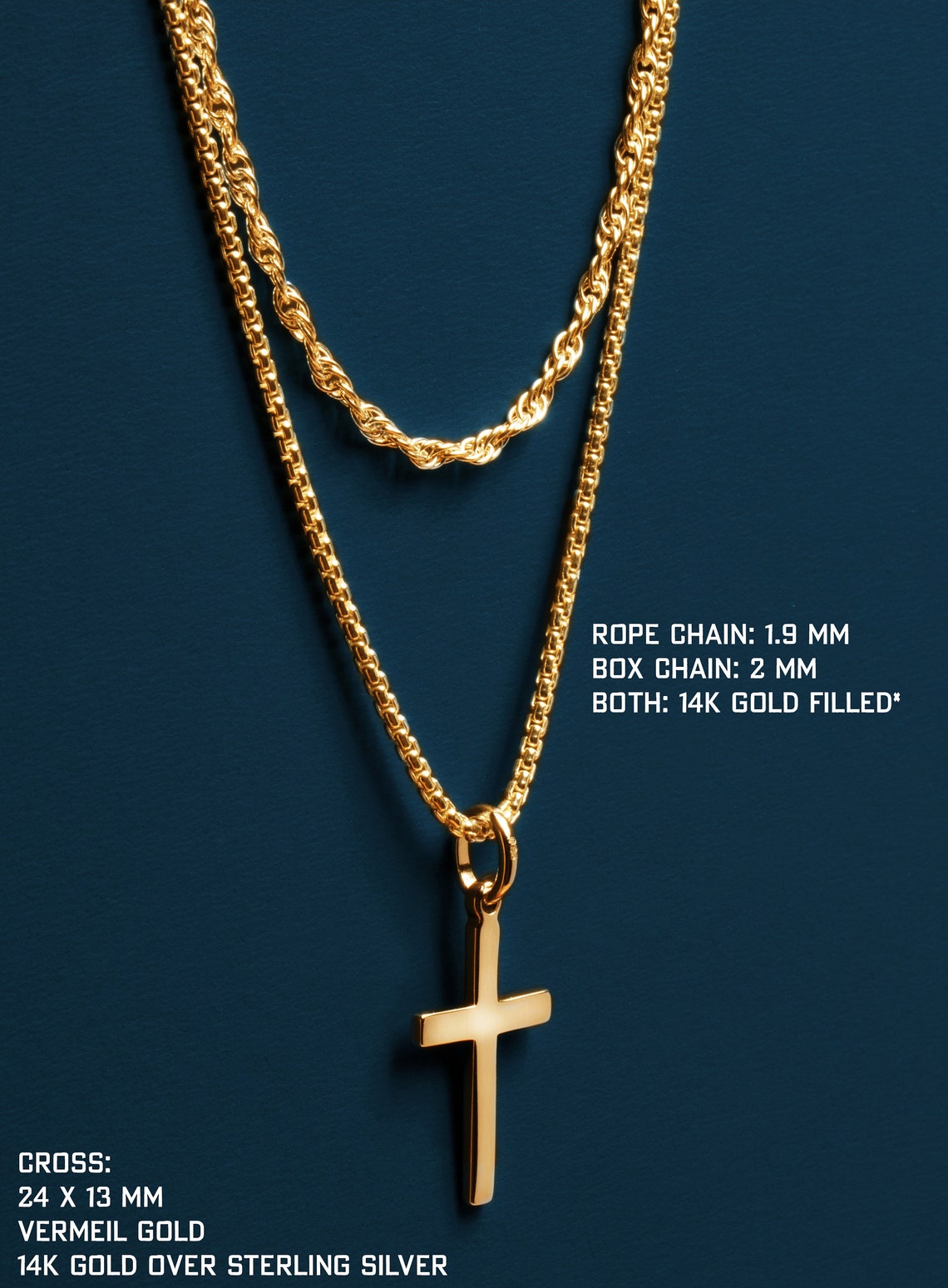 Men's Gold Cross Necklace Set / Two Chains Both 14k Gold Etsy