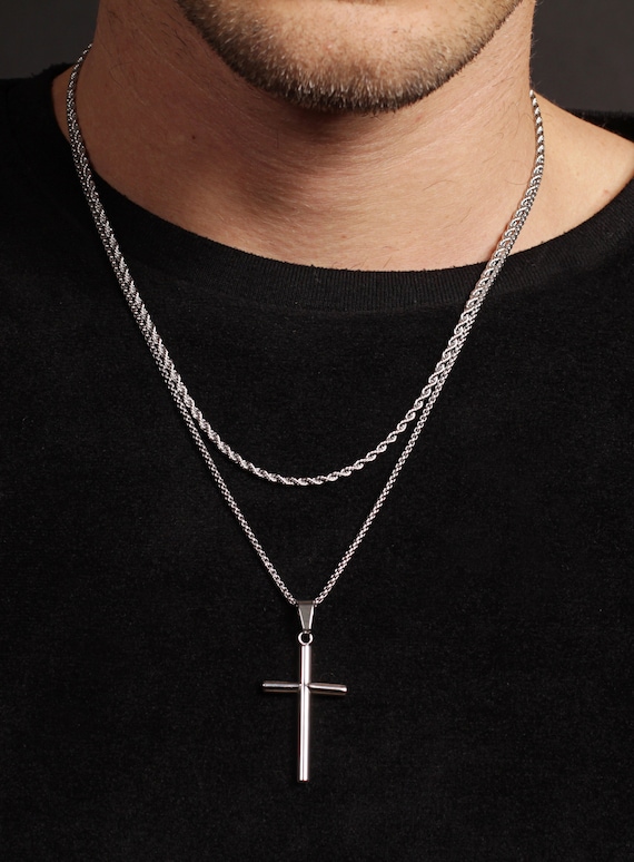 PROSTEEL Cross Chain for Men Stainless Steel Crucifix Pendant with 22 inch  Leather Cord Chains : Amazon.co.uk: Fashion