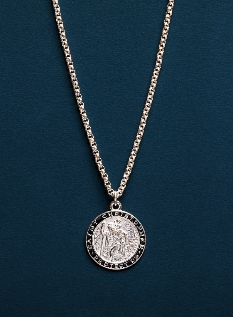 Sterling Silver St Christopher Medal Necklace for Men Saint - Etsy