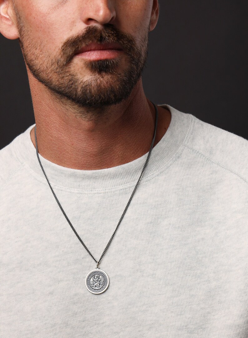 Saint Christopher Round Medium Size Pendant Medal Sterling Silver ...