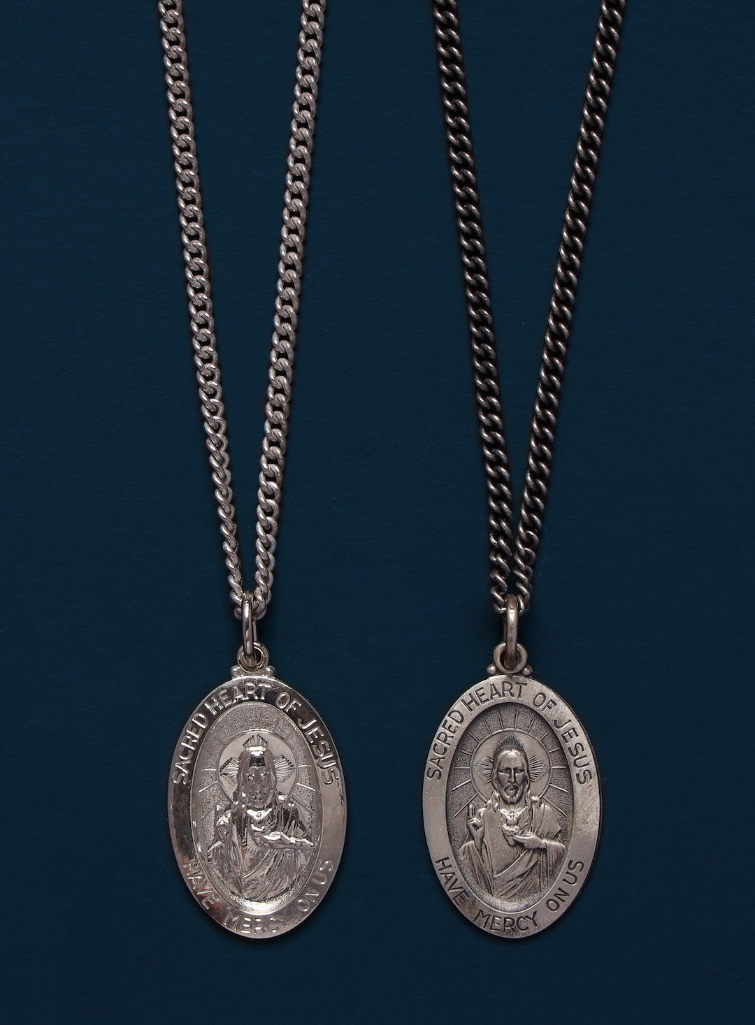Sacred Heart of Jesus Sterling Silver Oval Medal - Men's Necklaces ...
