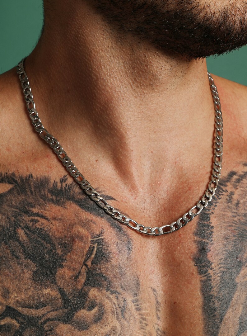 7mm Figaro Chain Necklace for Men / Silver Figaro style link Etsy