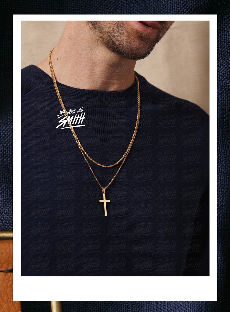 Necklace set for men Stainless steel gold rope chain and gold cross SET OF 2 NECKLACES one rope chain necklace and one gold cross necklace image 1