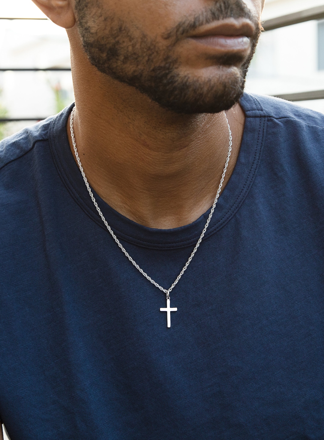 Sterling Silver Cross Pendant Necklace for Men on 925 Silver Rope