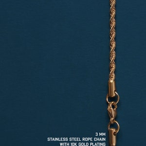 Men's Rope Chain - 3mm Gold Plated Over Stainless Steel Rope Chain ...