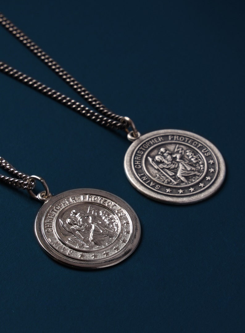 Saint Christopher Round Medium Size Pendant Medal Sterling Silver ...