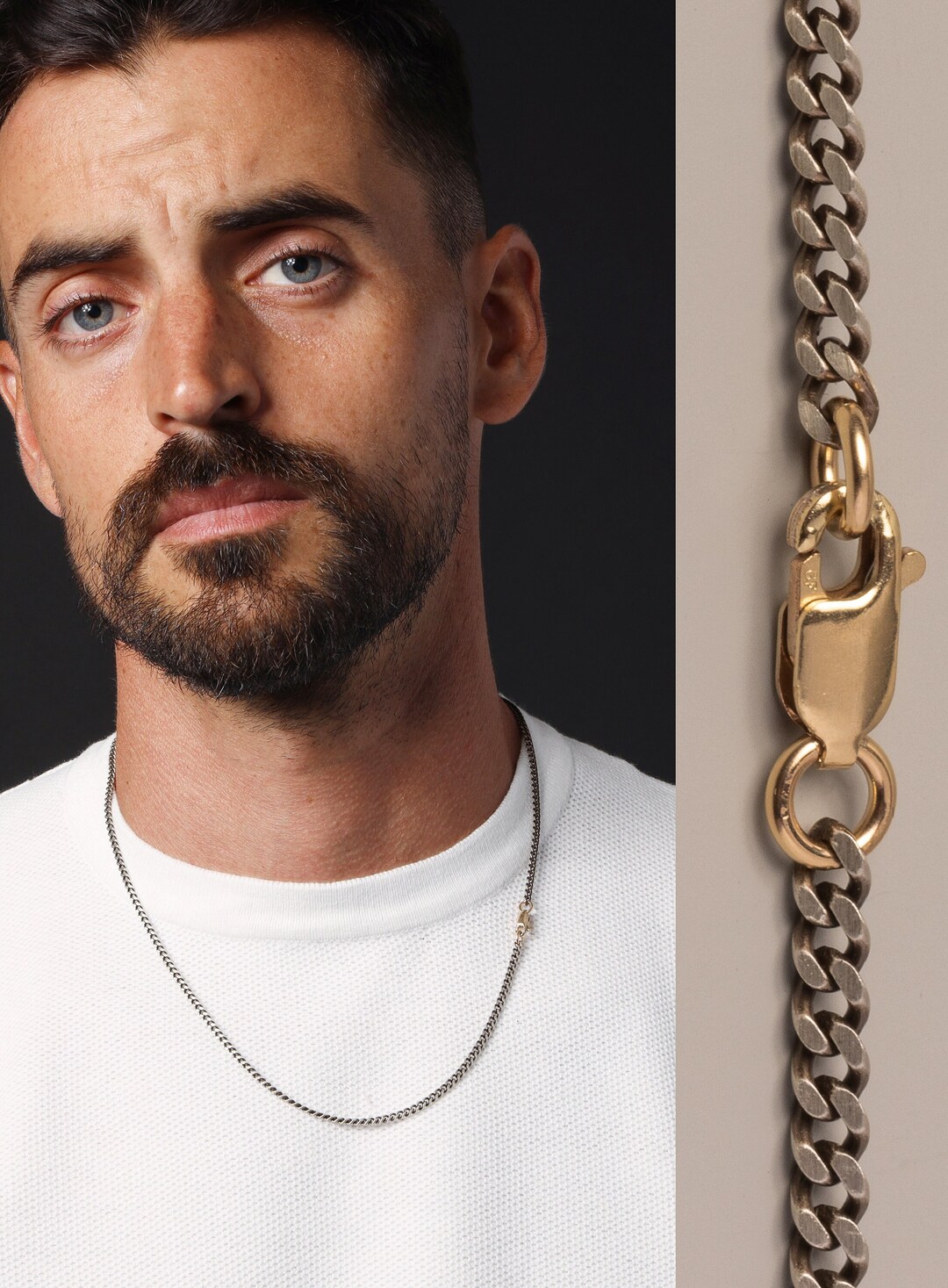 Cuban Chain Necklace for Men Oxidized Sterling chocolate Vermeil Gold