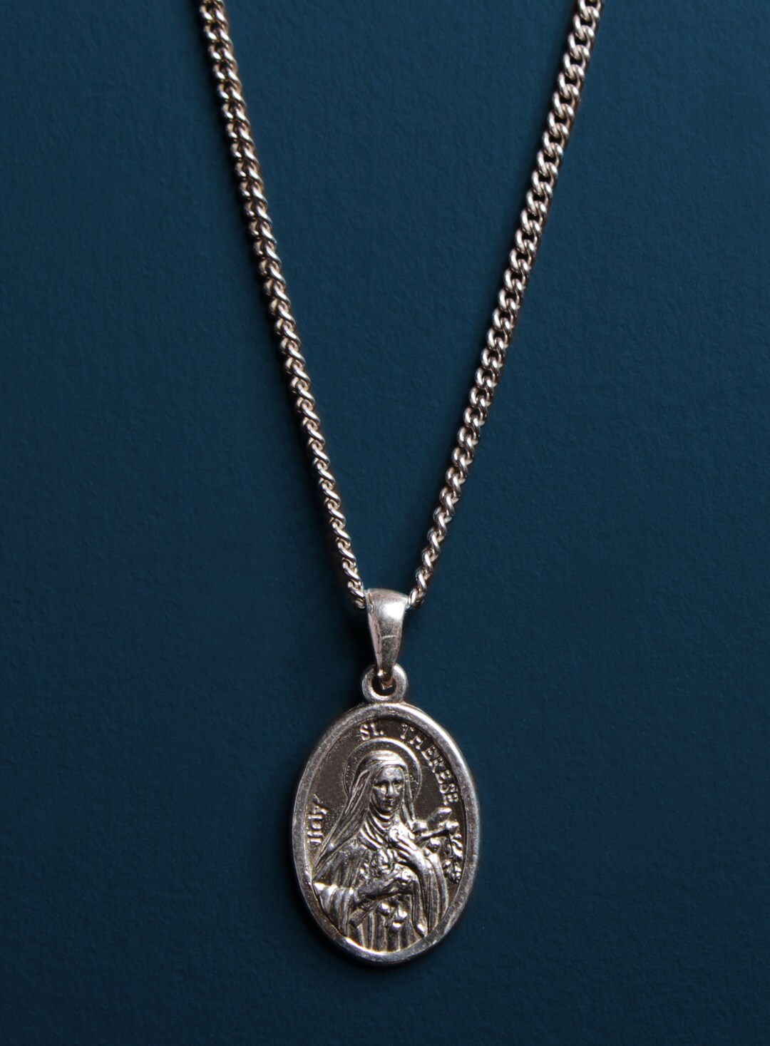 St Therese Sterling Silver Oval Medal Necklace / 925 Sterling Silver ...