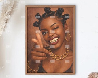 Impression d'art femme noire, mode tendance Y2K, amateur de chanson (téléchargement numérique)