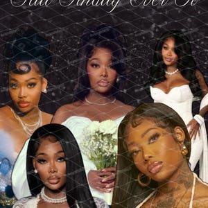 May include: A digital art print featuring five women in various poses. The text "Still Finally Over It" is displayed in elegant script at the top. The women are adorned with jewelry and wear different outfits.
