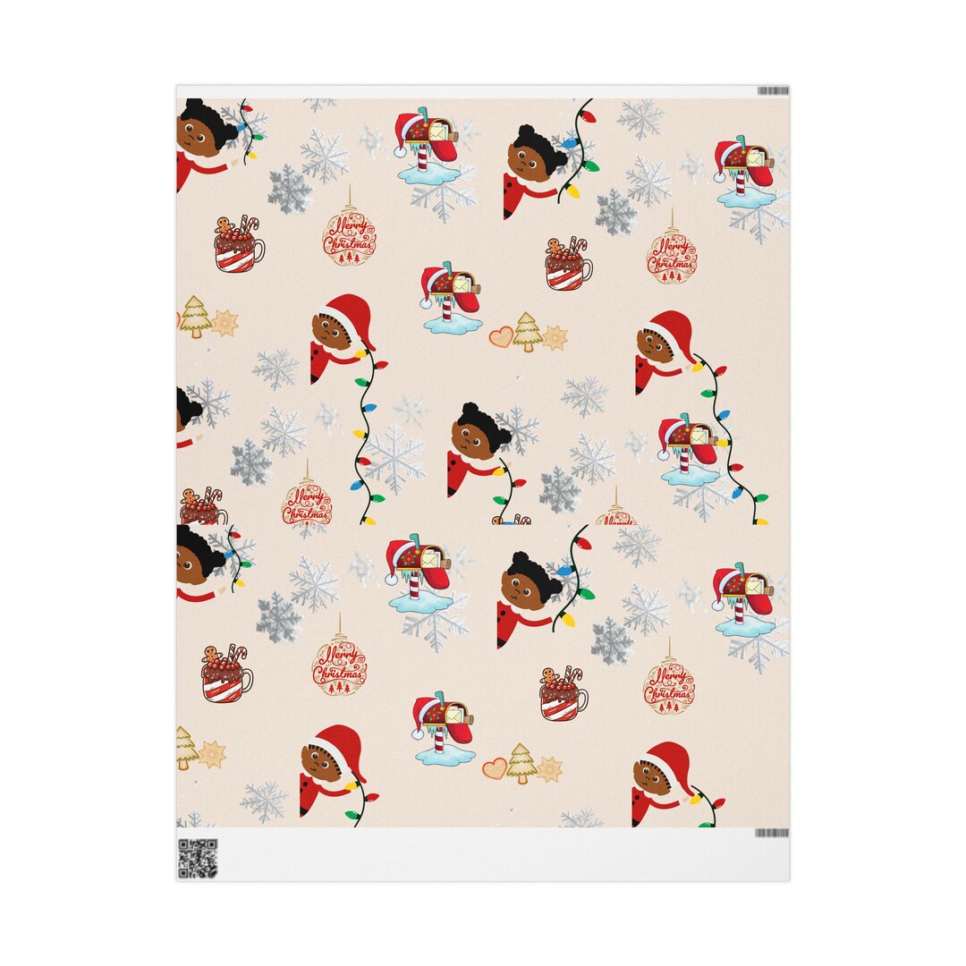 Santa Ramp Paper Cute Black Santa Kids Christmas Wrapping Papers | Holiday Pattern Paper ...