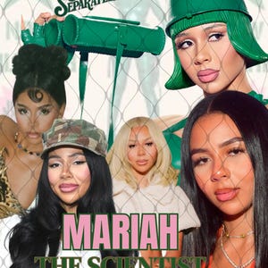 May include: A promotional image featuring multiple women, each with distinct hairstyles and makeup. The text "HEARTS SOLD SEPARATELY" and "MARIAH THE SCIENTIST" are overlaid. The women are wearing various outfits, including a green helmet and a camouflage cap.