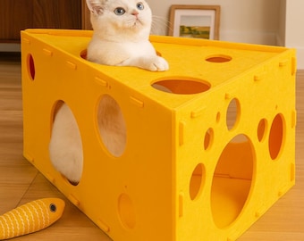 Cheese Felt Cat House with Scratching Board: Modern Double Layer Cat Cave