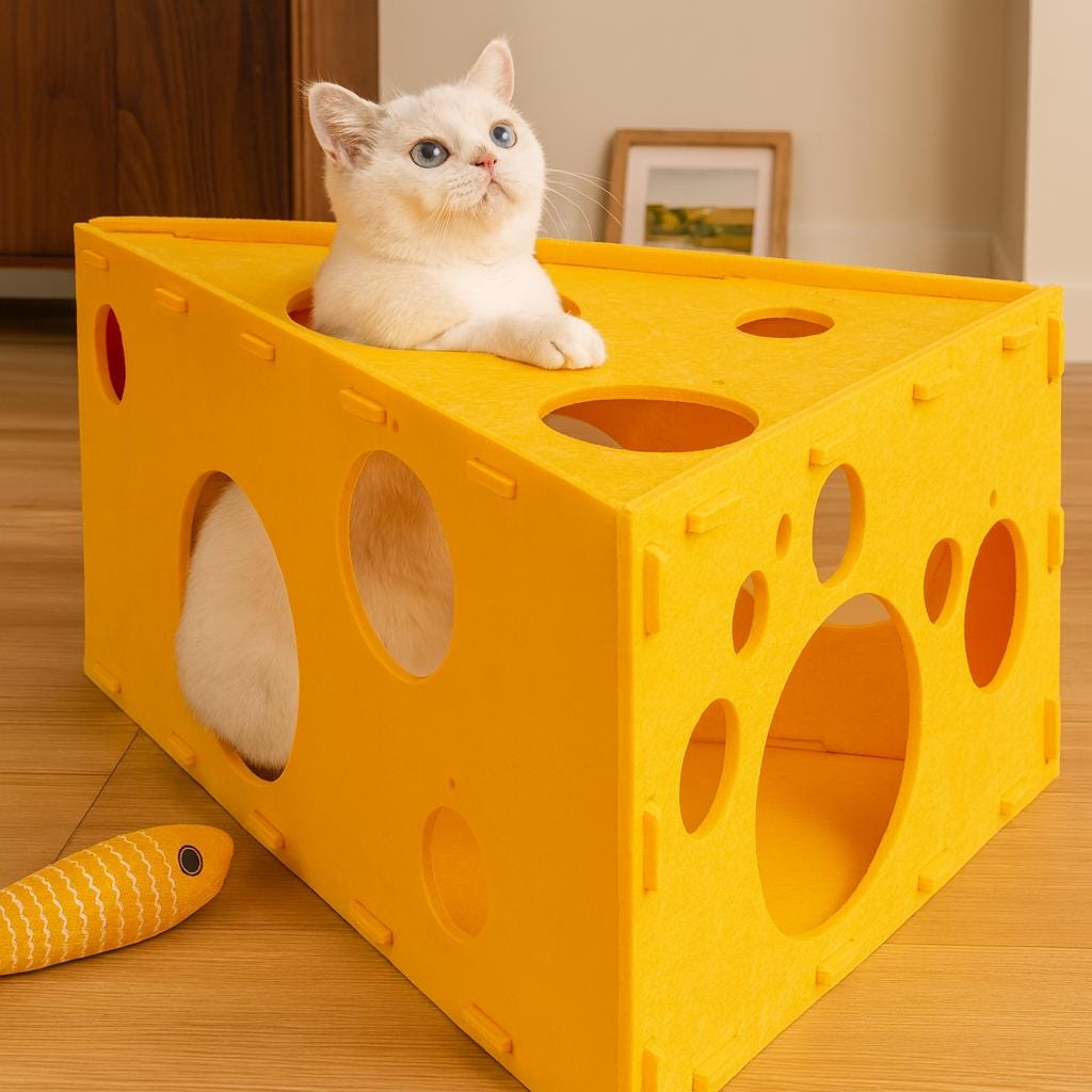 Cheese Felt Cat House with Scratching Board