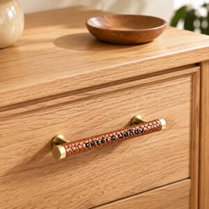 Braided Leather Cabinet Drawer Handles, Wardrobe Pull Knobs