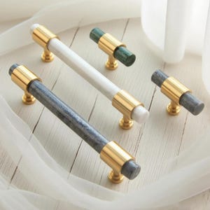 Marble&Brass Cupboard Handles, Dresser Knob Pulls, Kitchen Cabinet Handle