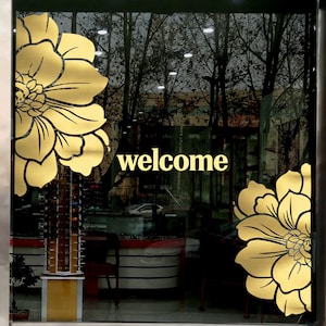 golden rose flowers glass door stickers custom storefront vinyl decals shop window decor romantic floral elegant wall Art girls room murals