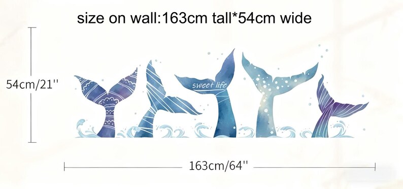 Watercolor Whale Tail Wall Decal, Nautical Ocean Nursery Decor, Coastal ...