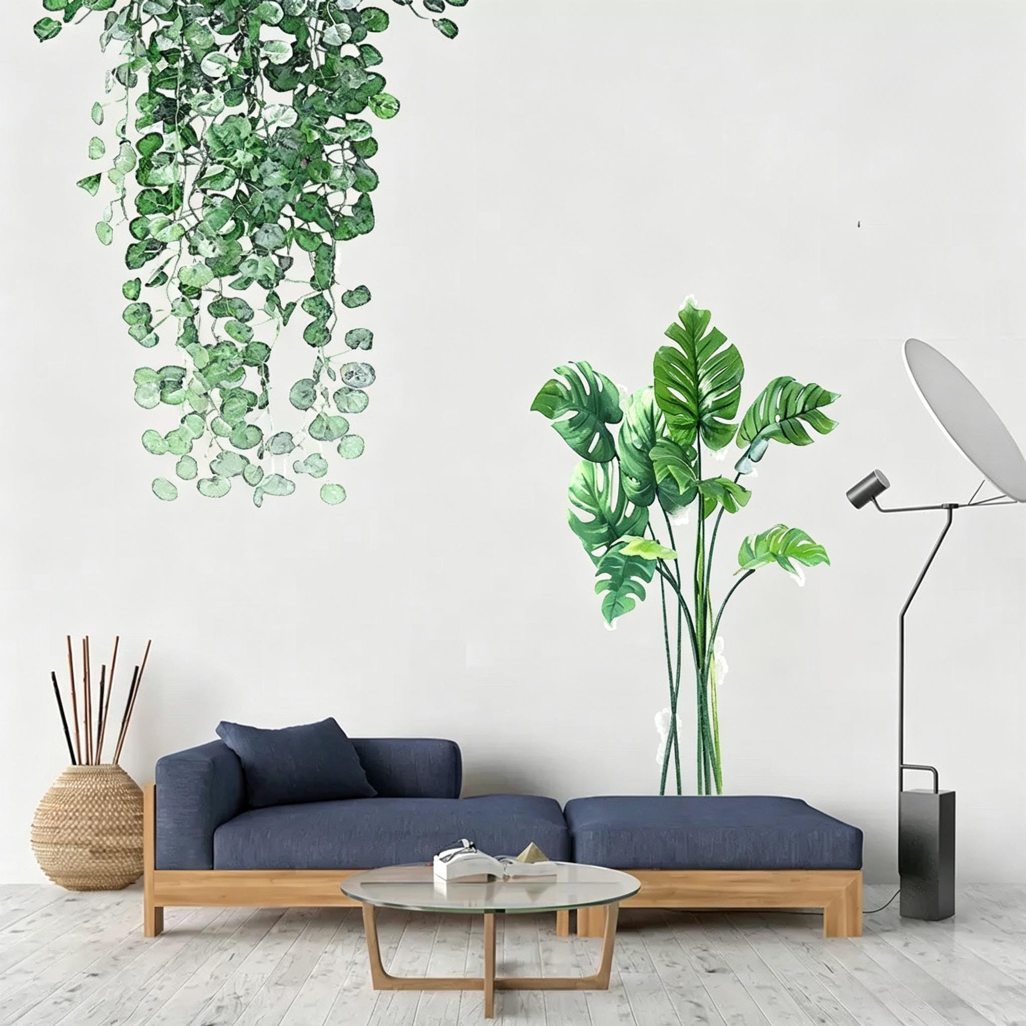 Lush Greenery Hanging Vine Wall Decal , Tropical Monstera Leaf Sticker ...