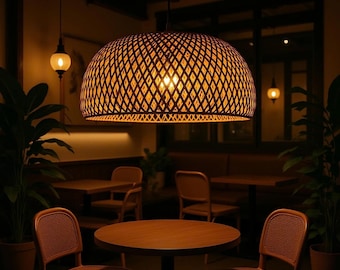 Handmade Rattan Woven Pendant Light – Boho Bamboo Lampshade,  Living Room, Cafe & Restaurant Decor