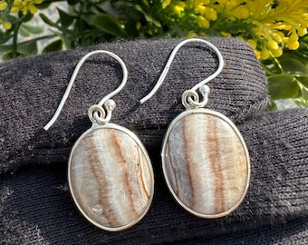 Brown Aragonite Sterling Silver Earrings, Crystal Healing, Handmade