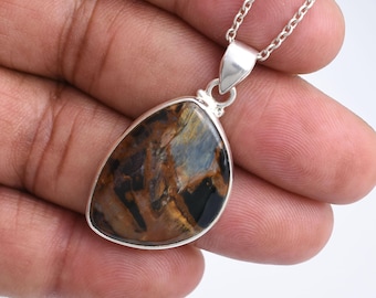Designerhalsband med hänge från Pietersite, handgjorda smycken i sterlingsilver