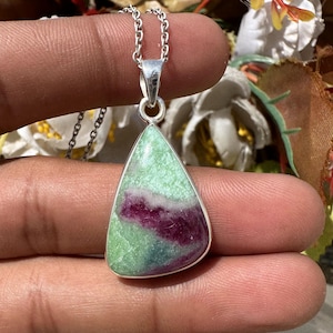 Gorgeous Natural Ruby Zoisite Gemstone Pendant Necklace, 925 Sterling Silver, Handmade Silver Jewellery, Gift For Her