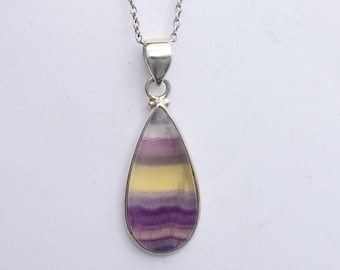 Natural Multi Fluorite 925 Sterling Silver Pendant Necklace