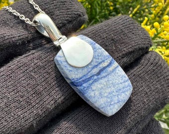 Handmade Dumortierite Gemstone Pendant, 925 Sterling Silver Necklace