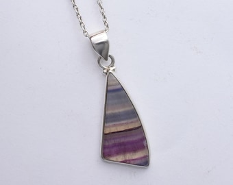 Rainbow Fluorite Pendant Necklace, Handmade 925 Sterling Silver