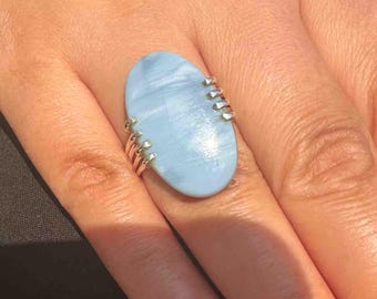 Handmade Sterling Silver Owyhee Blue Opal Gemstone Ring