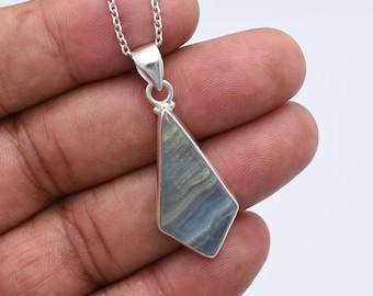 Blue Aragonite Pendant Necklace, Sterling Silver Handmade Jewelry