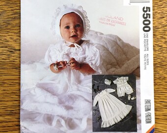 DIY Baby CHRISTENING Gown or Romper & Bonnet - Size (Newborn - Medium) - UNCUT ff Sewing Pattern McCalls 5500