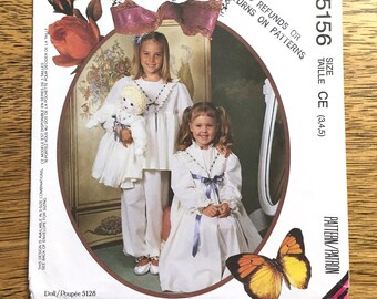 VICTORIAN Ruffled Nightgown, Robe & Pajamas with Matching Doll Clothing - Girl's Size (3 - 4 - 5) - UNCUT ff Sewing Pattern McCalls 5156