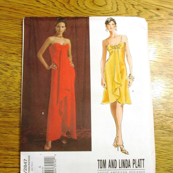 DESIGNER Strapless Evening Gown, Empire Line Dress by Tom and Linda Platt - Choose Your Size - UNCUT ff Sewing Pattern Vogue 2847