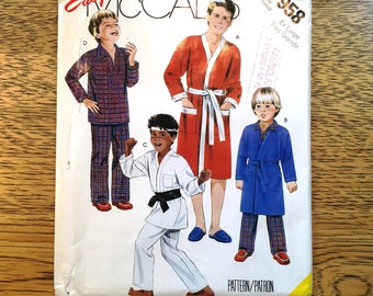 EASY Boy's Two Piece Pajamas & Kimono Robe - Boys' Size XL (14 - 16) - UNCUT ff Sewing Pattern McCalls 2054 / 958